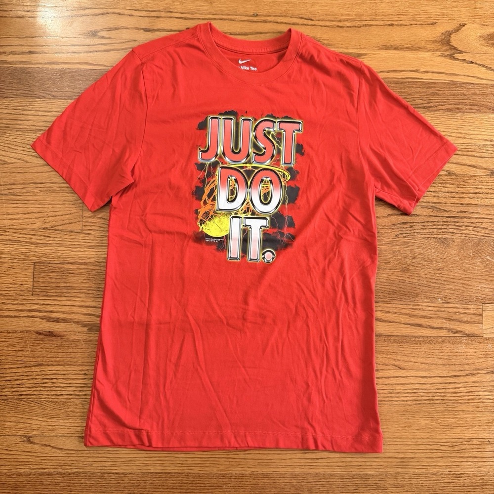 Nike Dri-Fit Just Do It T-shirt Medium Red Color Fade Front Graphic